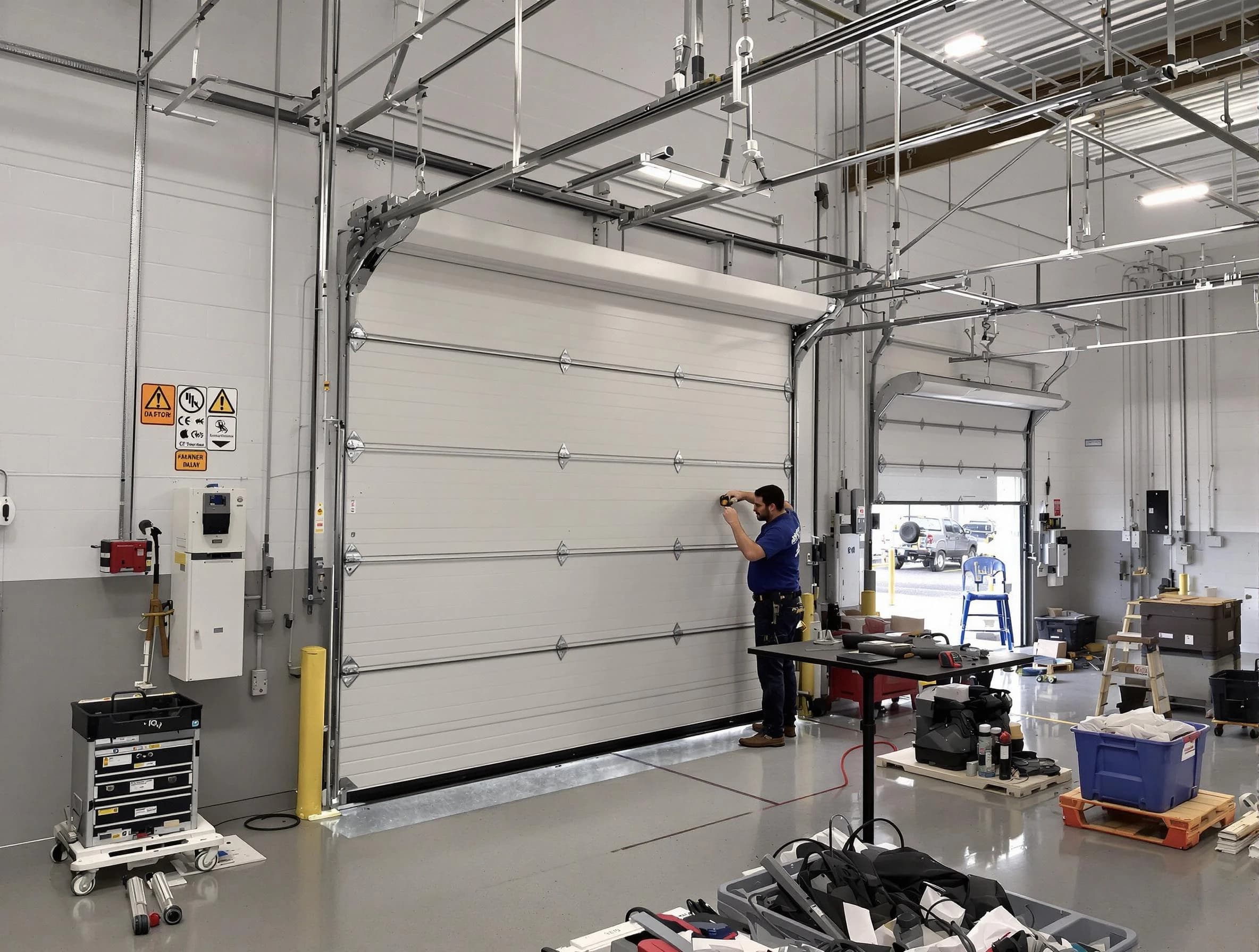 Commercial garage door repair being performed by Genesee Garage Door Repair expert in Genesee