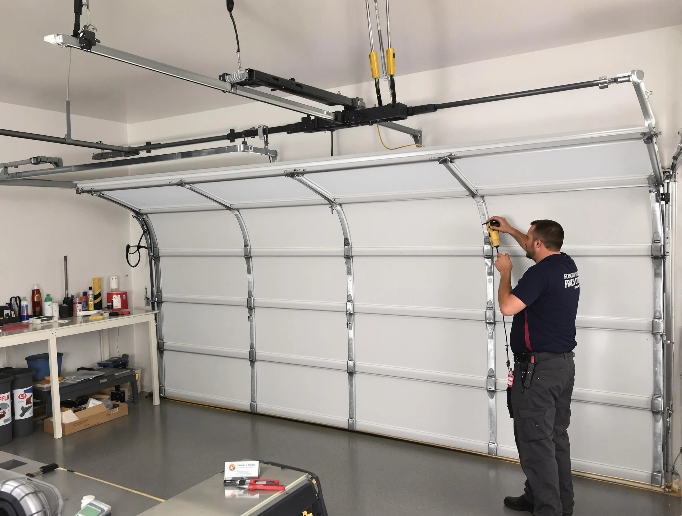 Genesee Garage Door Repair certified technician performing overhead door system repair in Genesee
