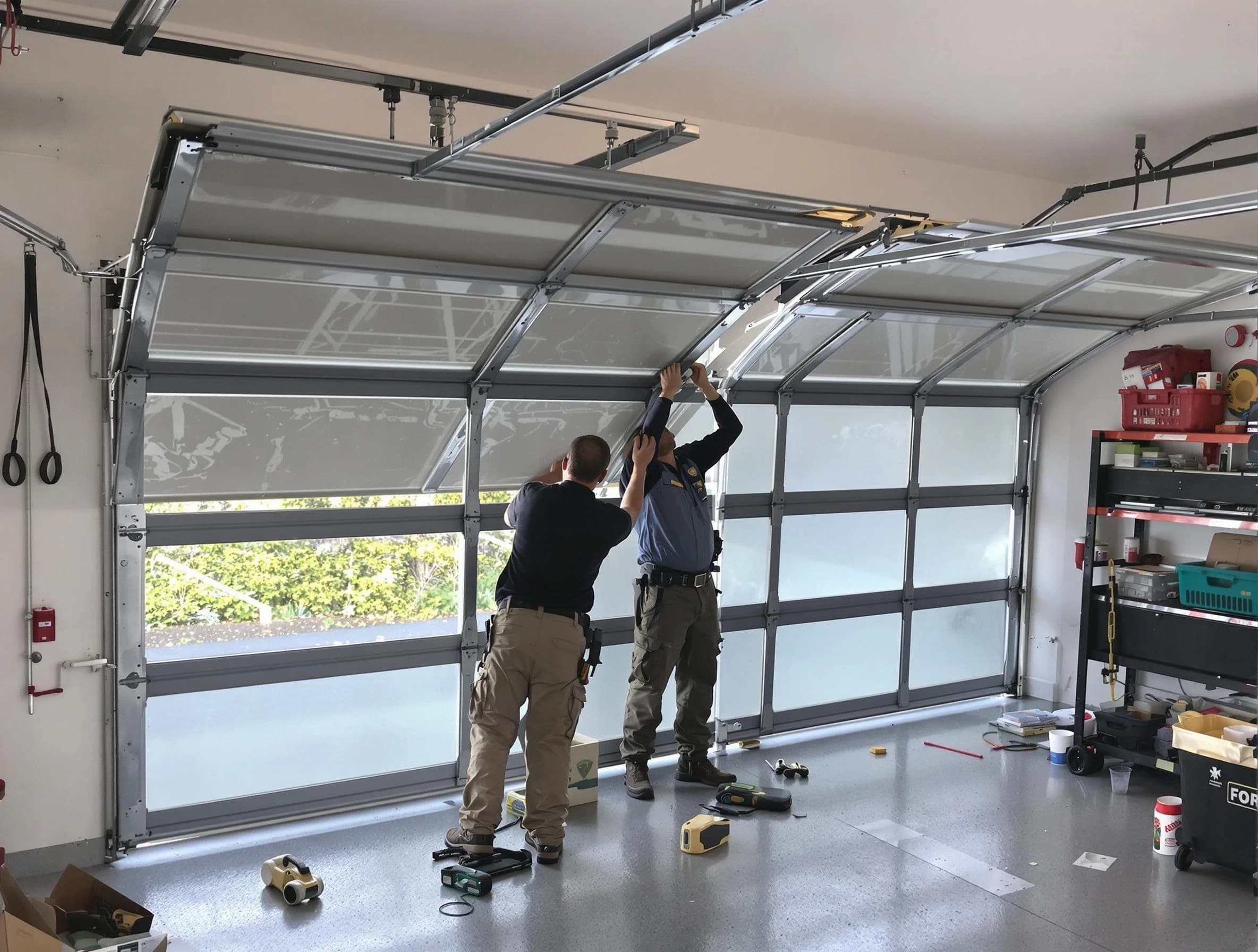 Genesee Garage Door Repair expert performing precise panel replacement on Genesee garage door