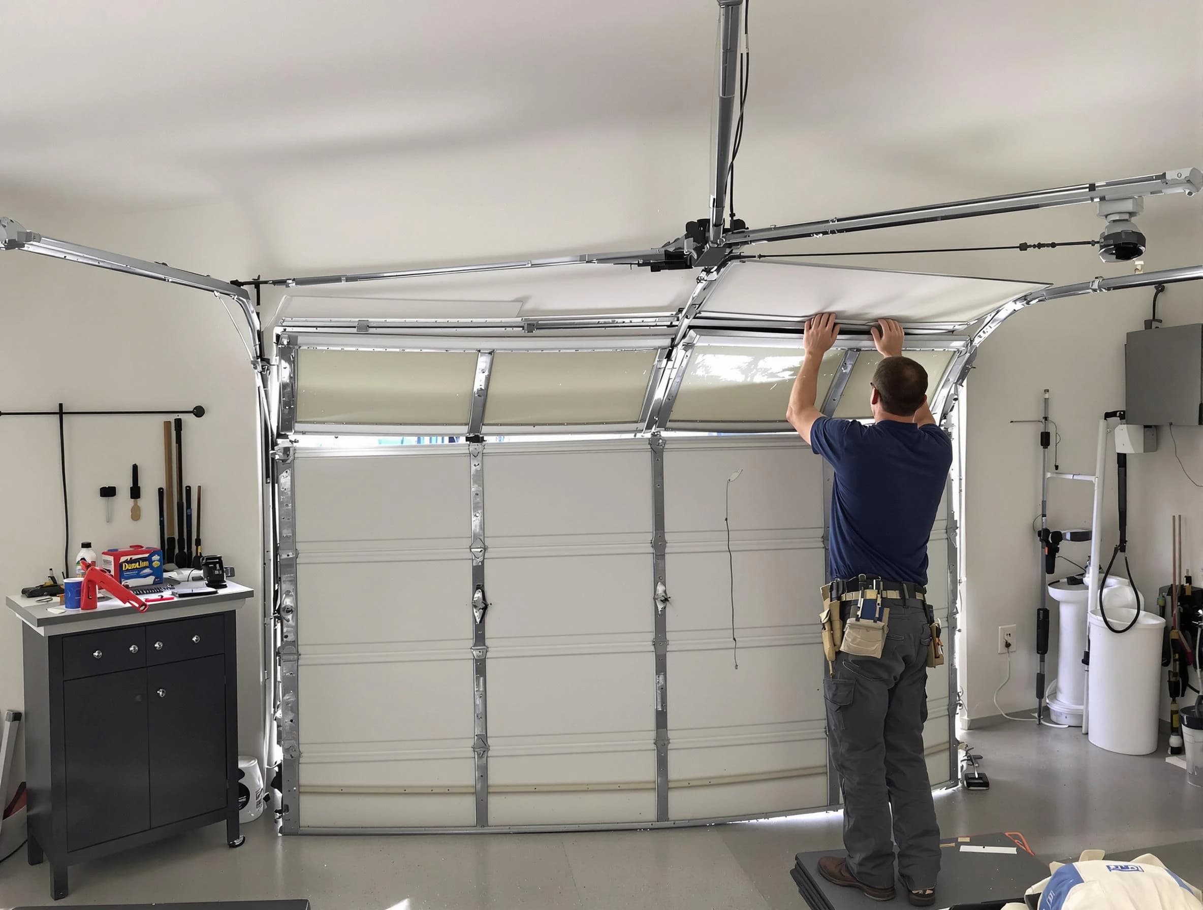Genesee Garage Door Repair specialist performing precise section replacement on Genesee garage door