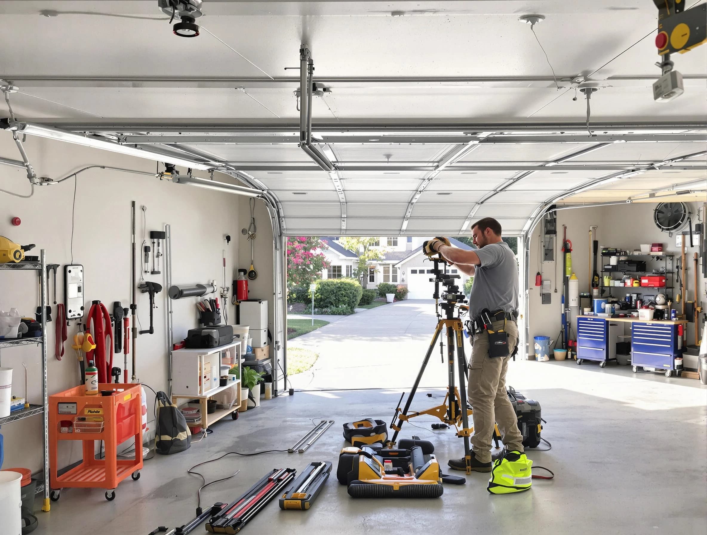 Genesee Garage Door Repair specialist performing laser-guided track alignment in Genesee