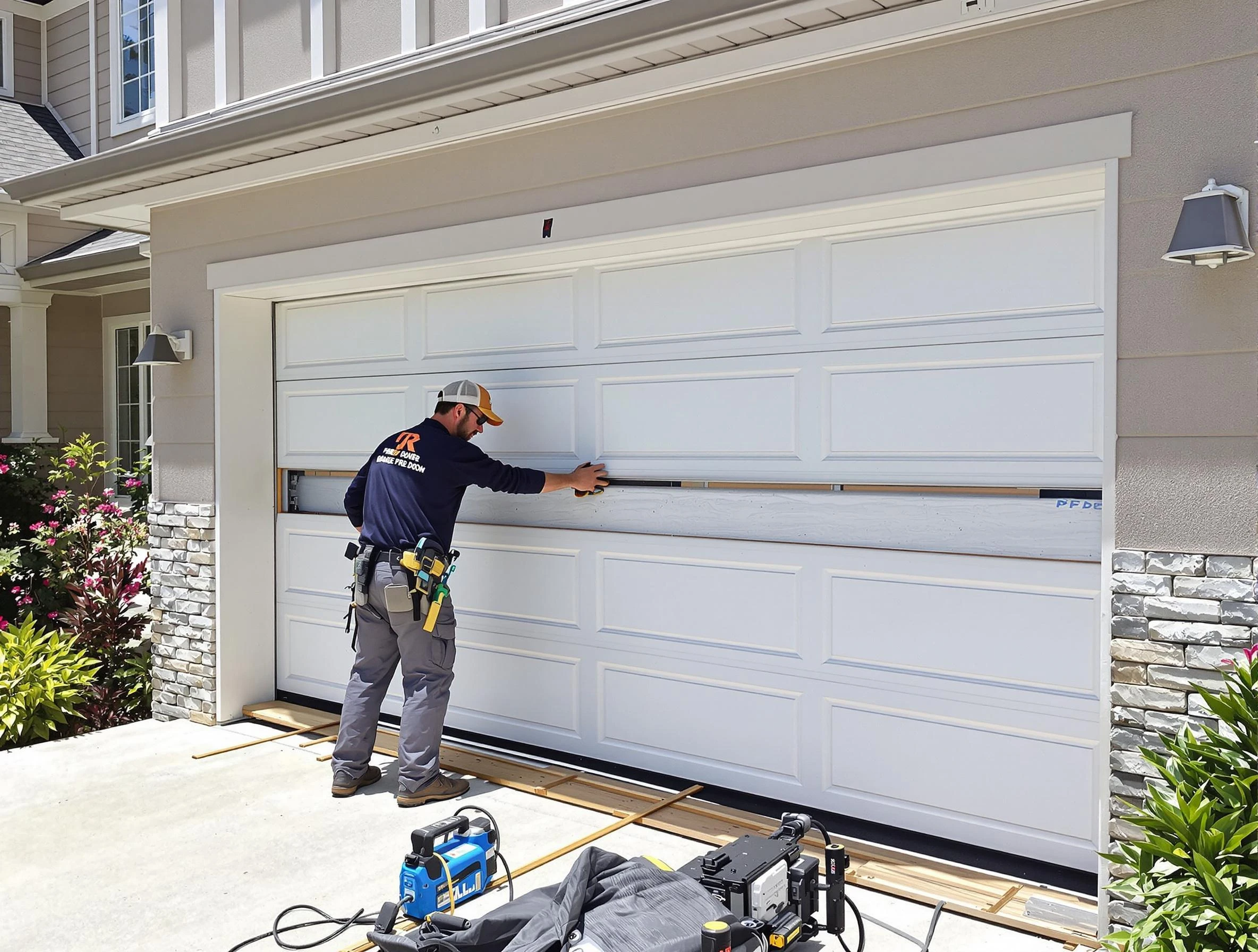 Genesee Garage Door Repair team performing complete garage door replacement at Genesee residence
