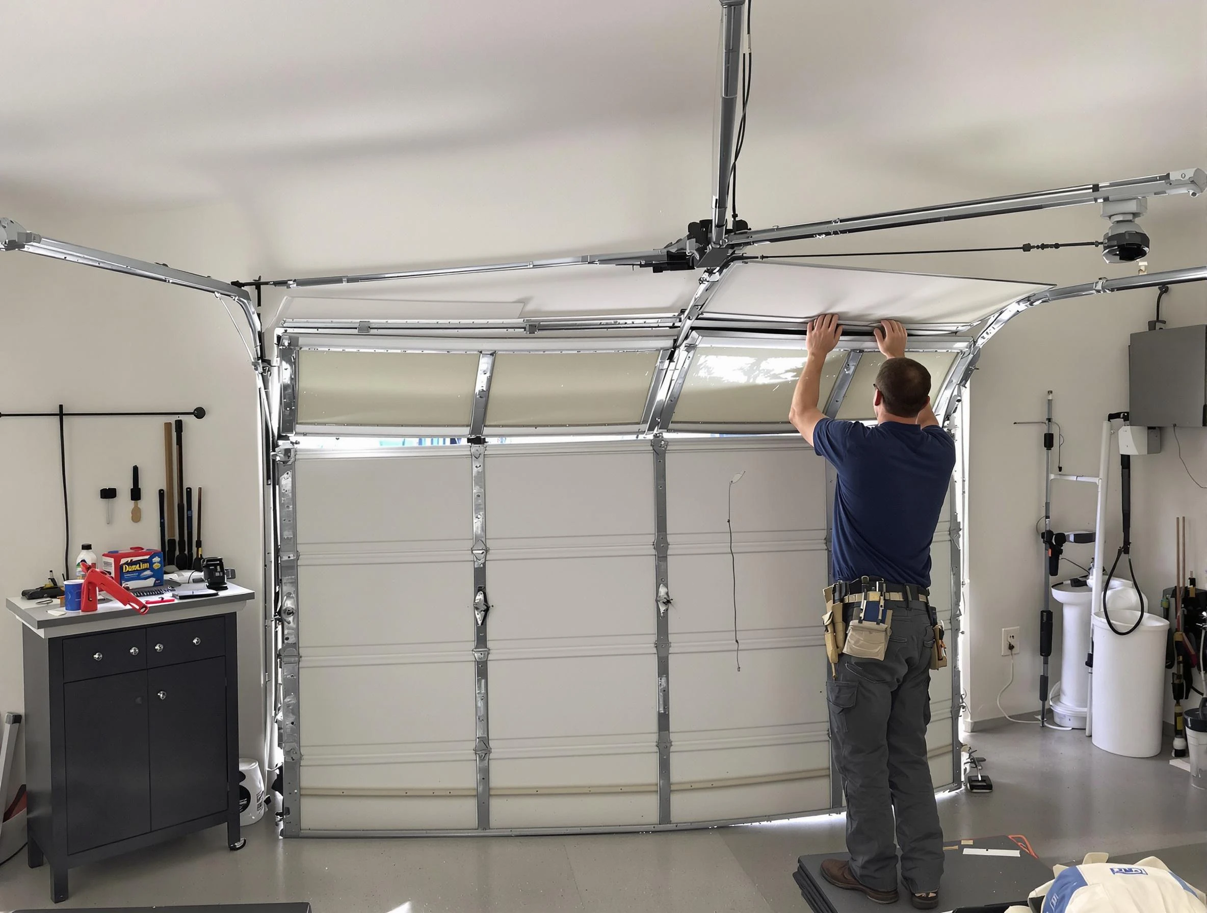 Genesee Garage Door Repair specialist performing precise section replacement on Genesee garage door
